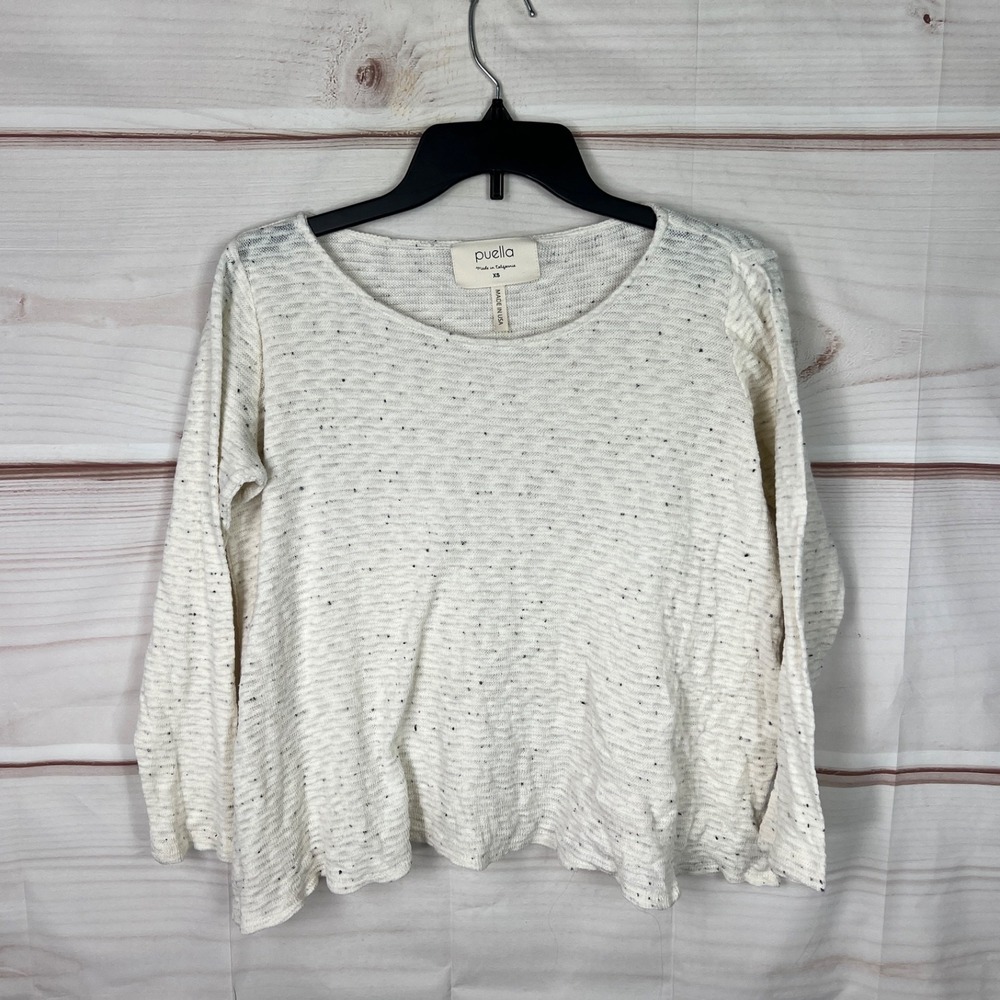 Puella Sweater Women XS Ivory Boat Neck Pullover Lightweight Cropped Swing Knit